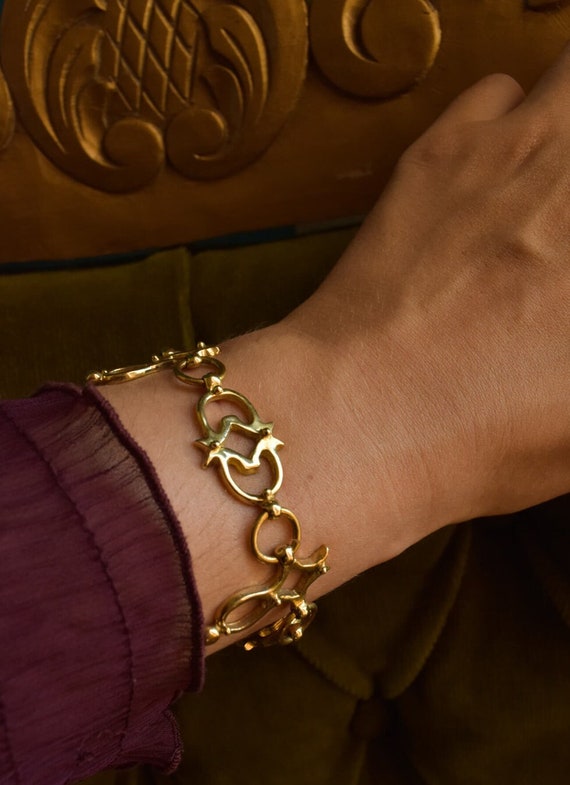 Gold Modernist Bracelet, Chain bracelet Made In Solid Bronze