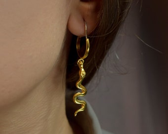 Small Snake Hoop Earrings, Silver snake hoop earrings, Snake earrings, Serpent earrings