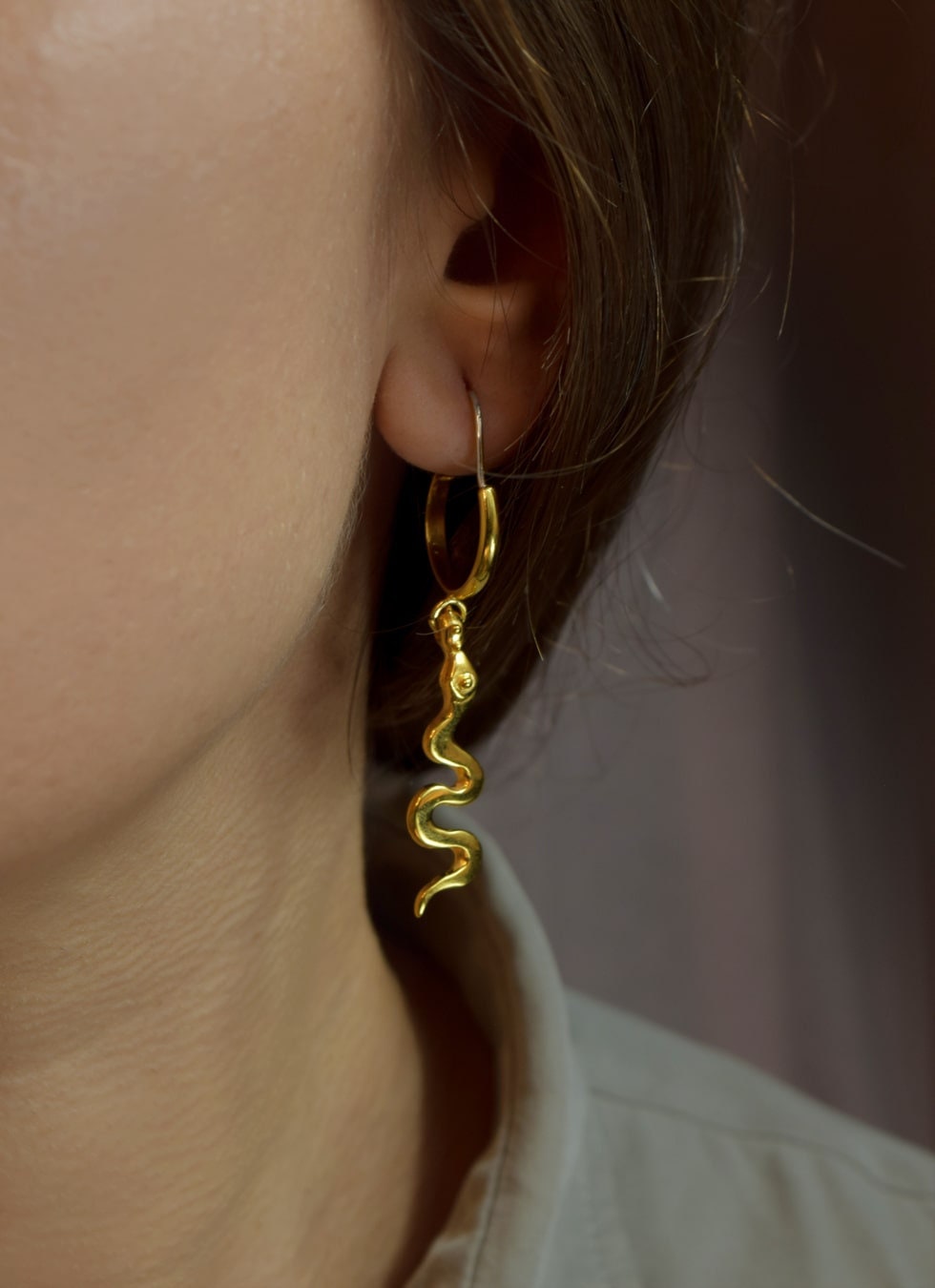 Small Snake Hoop Earrings, Silver snake hoop earrings, Snake earrings, Serpent earrings