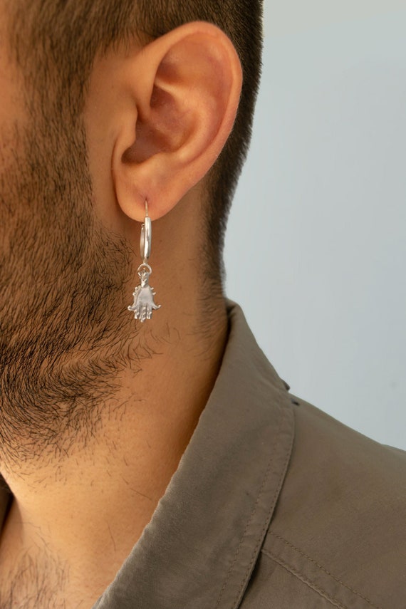 Hamsa Hand Silver Single Hoop Earring Sterling Silver Hamsa Hand Earring Dainty Everyday Hoop Sterling Silver Hoop With Detachable Charm Etsy Canada
