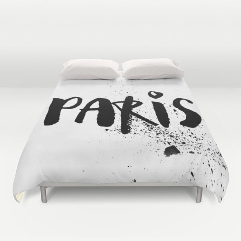 Paris Duvet Cover King Queen Twin Black And White Bedding Image 0