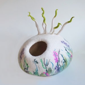 Felted Cat bed cave +mat, Modern cat furniture, natural cat cave, bed, igloo, cat nap cocoon, handmade natural wool,  Pet Supplies, pet nest