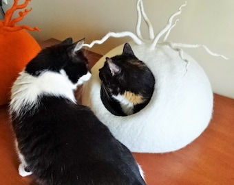 Cama de design para animais de estimação, cama de gato 100% feltrada, cama de caverna para gatos, casinha para animais de estimação, móveis modernos para animais de estimação, iglu, tenda para animais de estimação, casulo de gato, lã natural, ECO