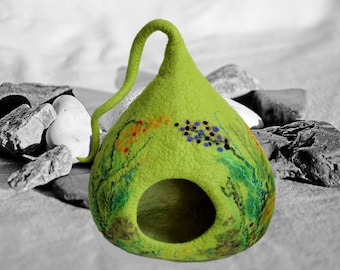 Cama de gato de lã pura/caverna Móveis modernos para gatos, caverna de gato iglu cochilo de gato feito à mão natural 100% lã para 4-5 kg 9-11 libras Suprimentos para animais de estimação ECO