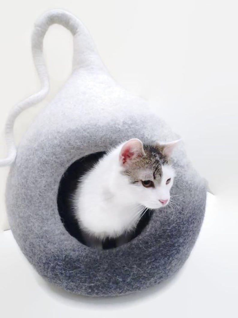 Felted Grey Wool Pet Bed Cat Cave Modern Cat Furniture Pet Etsy