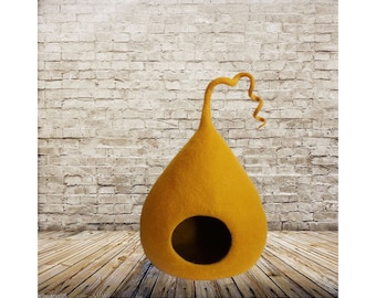 Katzenbett Höhle + Matte, moderne Katzemöbel, Katzenhöhle, Iglu, Katze Nickerchen Kokon handgemachte natürliche Wolle Größe M für 4-5 kg 9-11 Pfund Pet Supplies ECO