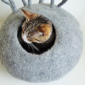 Pure wool Cat cave, cat house, Modern cat furniture, Cat bed, Felted igloo, cat cocoon handmade, weight up 5 kg or 11 pound Pet Supplies ECO