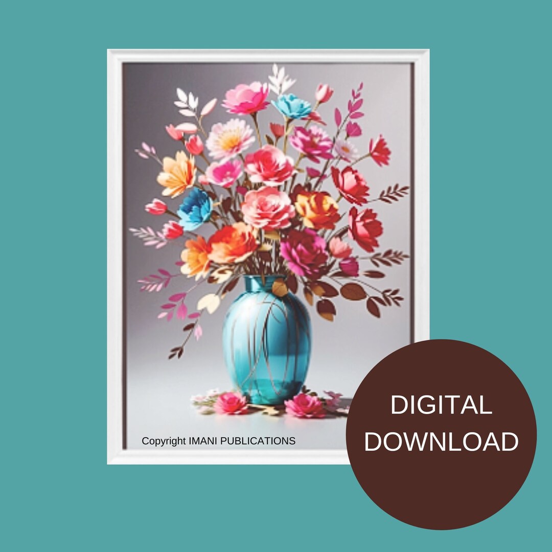 Printable Digital Colorful Flower Wall Art Etsy