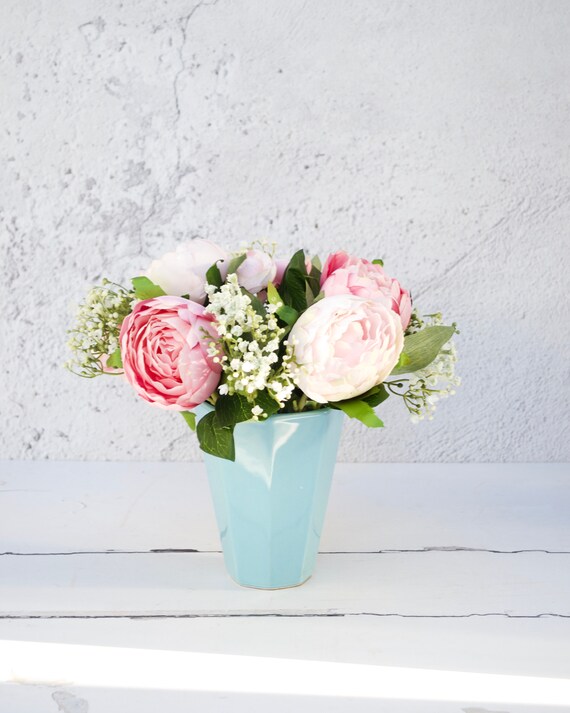 Pink Peony Bouquet In China Vase Mixed Peony Bouquet Home Etsy