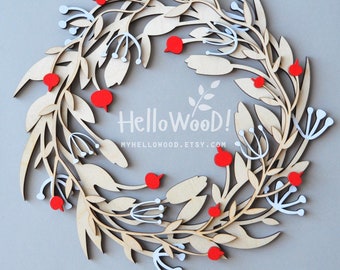 Christmas berry wreath Laser cut files, Branches, leaves wreath christmas decoration svg, christmas wreath ornament cnc file, Xmas decor svg