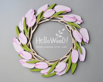 Wreath svg tulip wreath ornament svg laser cut files easter wreath layered svg floral wreath spring wreath holiday wreath svg files