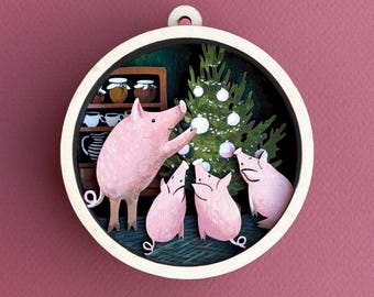 Christmas pigs svg cute christmas decorations layered svg woodland animals svg laser cut files