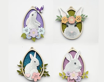 Easter Bunny laser cut files pendant easter decor cnc file glowforge file