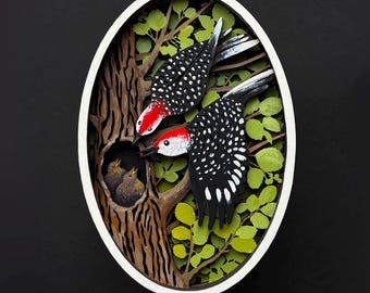 Woodpecker Layered SVG | 3D Laser Cut File | Forest Bird Shadow Box | Glowforge SVG | Multilayer Wood Art | Instant Download