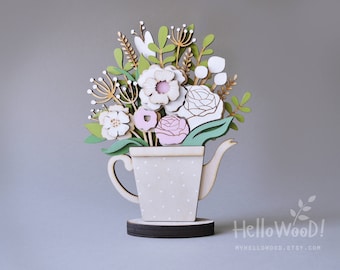 Flower svg laser cut files plant svg wood flower bouquet flower decorations wood flower centerpiece