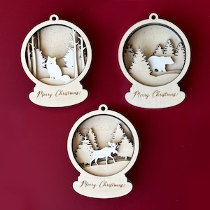 Ornements de Noël en couches cerfs des bois svg ours svg renard ornement forêt mur art boule à neige ornement