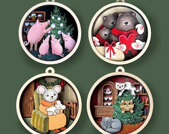 Christmas svg bear family svg pigs svg cats and the tree cute mouse svg layered svg woodland animals svg laser cut files