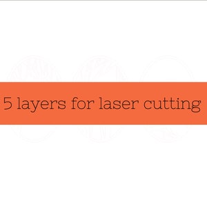 Puede incluir: Una pancarta naranja brillante con el texto "5 capas para corte por l&aacute;ser" en negro.