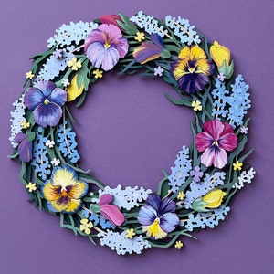 Pansy ghirlanda SVG ghirlanda di fiori ghirlanda estiva ghirlanda primaverile ghirlanda di Pasqua viole del pensiero ornamento file tagliati al laser