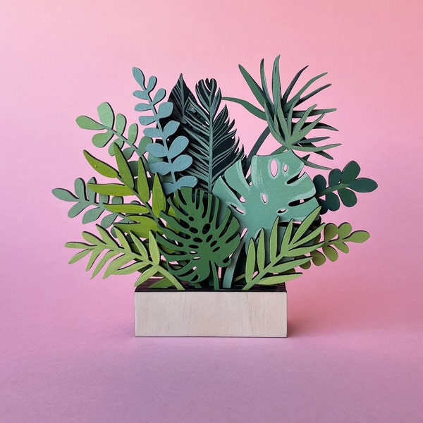 Planta svg monstera corte láser planta decoración botánica pared arte 3d svg plantilla