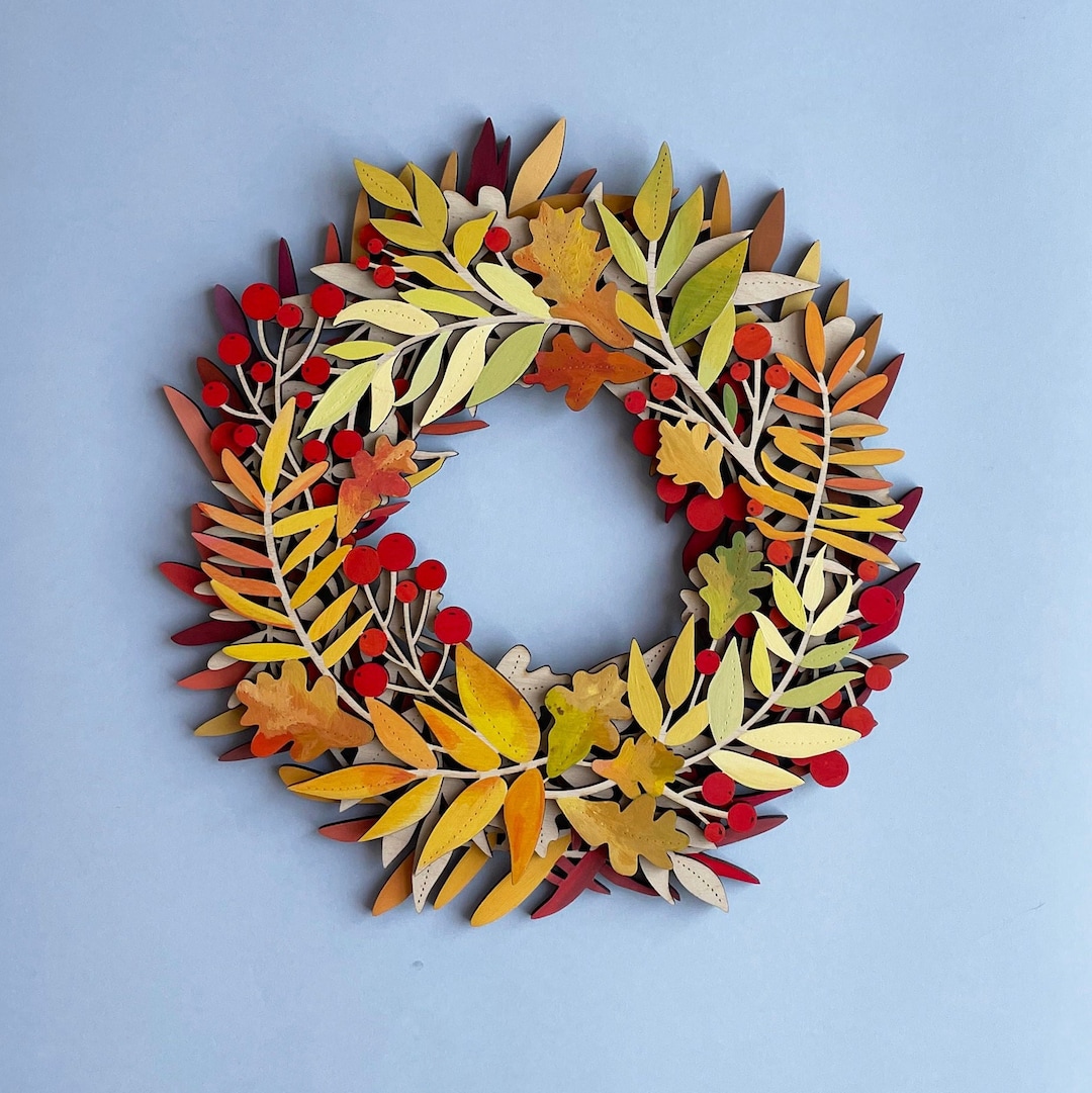 Fall Wreath Laser Cut Files, Autumn Wreath Svg, Pumpkin Leaves Wreath ...