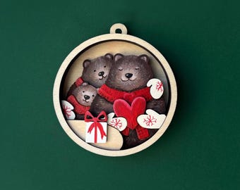 Christmas tree toy bear family svg laser cut files christmas pendant ball svg cnc files multilayer decoration ball svg