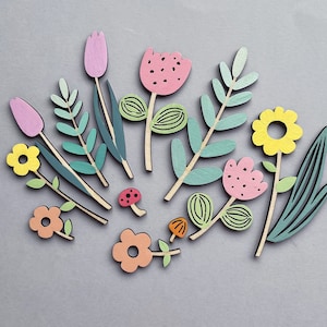 Fleurs de printemps Fichiers découpés au laser, Herbe svg, Floral, tulipe découpée au laser, Feuilles de printemps fichiers cnc, fleurs en bois svg, Décoration de Pâques découpée au laser