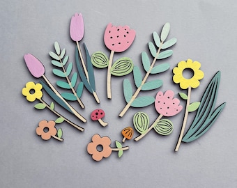 Spring flowers Laser cut files, Grass svg, Floral, tulip laser cut, Spring leaves cnc files, wood flowers svg, Easter decoration laser cut
