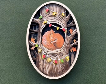 Squirrel in tree hole christmas ornament svg laser cut files
