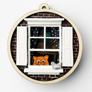 Fichiers découpés au laser d’ornement de chat, fichiers cnc d’ornement de pendentif rond multicouche, svg laser de décoration de maison en bois