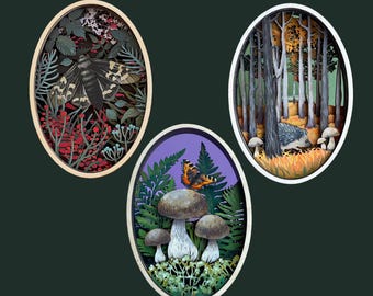 Woodland animals svg hedgehog in the forest moth butterfly on the mushroom laser cut files cricut glowforge