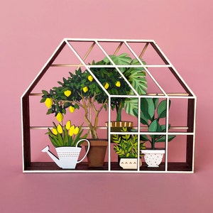 Planta svg estufa de corte a laser decoração de plantas terrário botânico arte de parede modelo 3d svg armário de plantas monstera