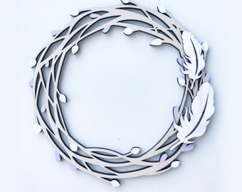 Wreath layered home decoration laser cut files, wooden leaves wreath svg for front door, laser cut projects, cnc file, laser cut wall art