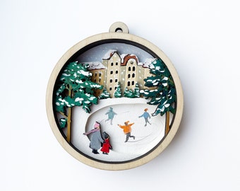 Skating Ice rink winter decor snow globe ornament laser cut files