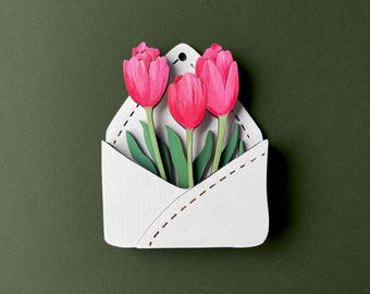 Flower envelope svg tulips svg laser cut files floral envelope cnc files flower letter floral art