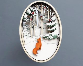 Fox ornament bird art christmas ornament svg laser cut files