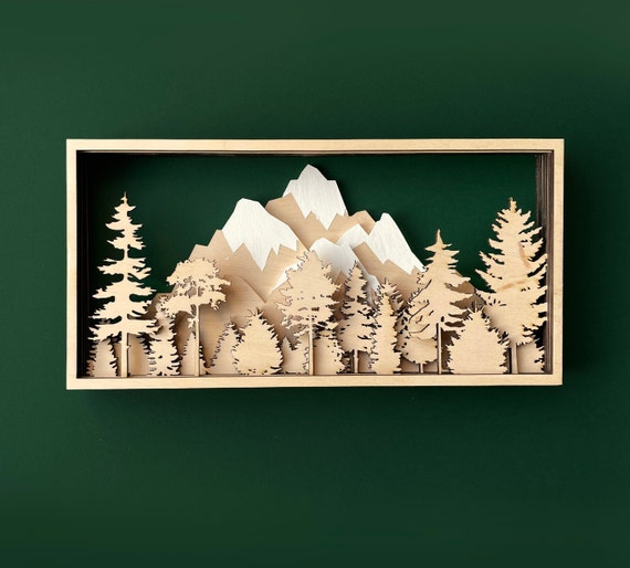 Layered forest svg mountain svg wall hanging cut file layered mountain scene landscape