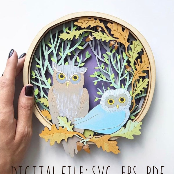 Owl decor owl svg owl ornament owl art shadow box svg autumn fall decor svg layered shadow box fall decorations teacher ornament svg