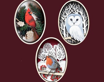 Cardinal owl svg cardinal ornament owl ornament bird svg cardinal christmas ornament owl art laser cut files cardinal svg bird pendant robin