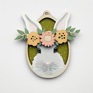 Pendentif oeuf de Pâques en couches avec fichiers découpés au laser de lapin, pendentif en bois décor de lapin svg, fichier cnc de décoration de Pâques, fichier glowforge, découpe laser