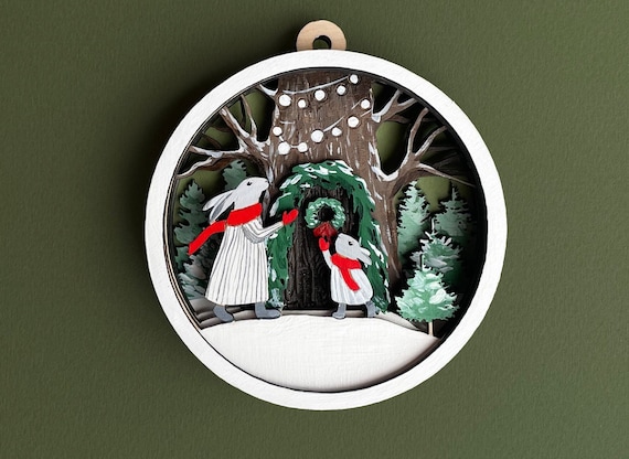 Christmas ornaments bunny svg rabbit woodland nursery decor woodland animals christmas svg christmas decor laser cut files rabbit house