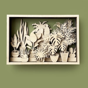 Gelaagde svg plant svg wandpaneel vetplanten plantendecoratie gelaagde bloem svg plantenliefhebber cactussen wandplanten lasergesneden bestanden