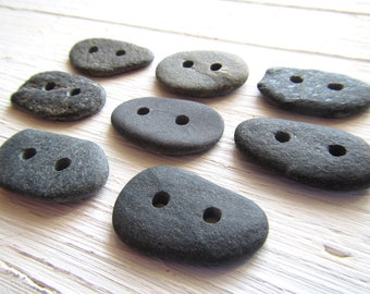 Beach Pebble Buttons, Granite Buttons, Set of 8, Drilled Stones, Stones for Crafts, Sewing Knitting Button Supplies