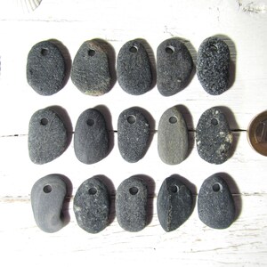 Medium Top Drilled Granite Pebbles, 3 mm Holes, Set of 15, Bulk Drilled Beach Stones, Stones For Crafts, Stone Beads, Pebble Pendants