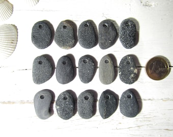 Medium Top Drilled Granite Pebbles, 3 mm Holes, Set of 15, Bulk Drilled Beach Stones, Stones For Crafts, Stone Beads, Pebble Pendants