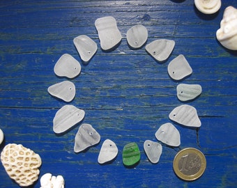 Small 15-25 mm White Genuine Top Drilled Sea Glass, 15 Drilled Sea Glass Bottle Necks, Sea Glass Bottle Lips, Bottle Rims, Jewelry supplies