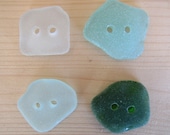 Large Genuine Sea Glass Buttons, Light Blue, Green, White Drilled Beach Glass, Bulk Drilled Sea Glass, Sewing Knitting Button Supplies