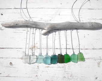 Sea Glass Sun Catcher "Easy Days", Window Decor, Beach House Decor, Driftwood and Genuine Sea Glass Mobile, Driftwood Suncatcher