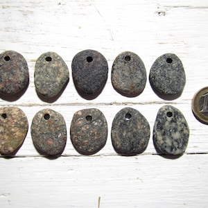 Top Drilled Colorful Granite Pebbles, 3 mm Holes, Set of 10, Bulk Drilled Beach Stones, Stones For Crafts, Stone Beads, Pebble Pendants