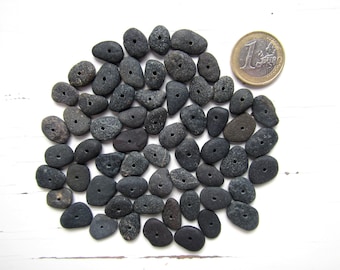 Small Longish 13-17mm Center Drilled Black Granite Pebbles, Drilled Beach Stones, Bulk Drilled Beach Pebbles, Stones For Crafts